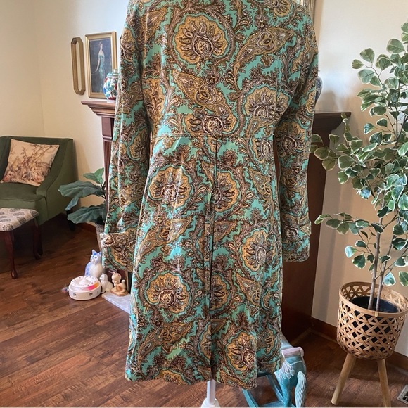 ETCETERA • Aqua Gold Paisley Button Front Long Jacket Coat • Size 8 - Picture 9 of 11